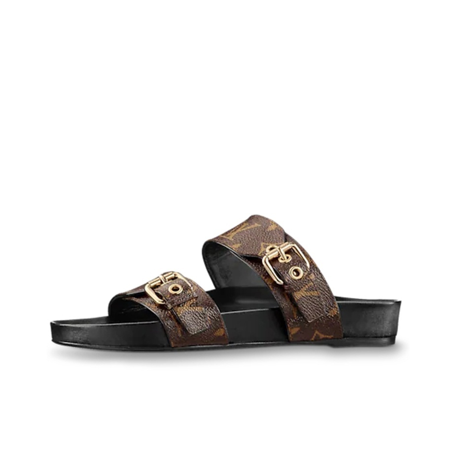 LOUIS VUITTON Bom Dia Slip-On Open-Toe Slide Sandals (Women's, Brown)
