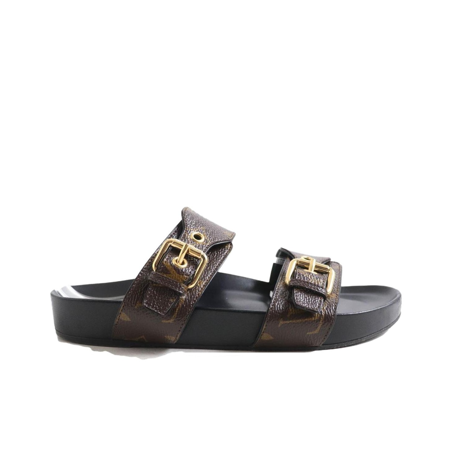 LOUIS VUITTON Bom Dia Slip-On Open-Toe Slide Sandals (Women's, Brown)