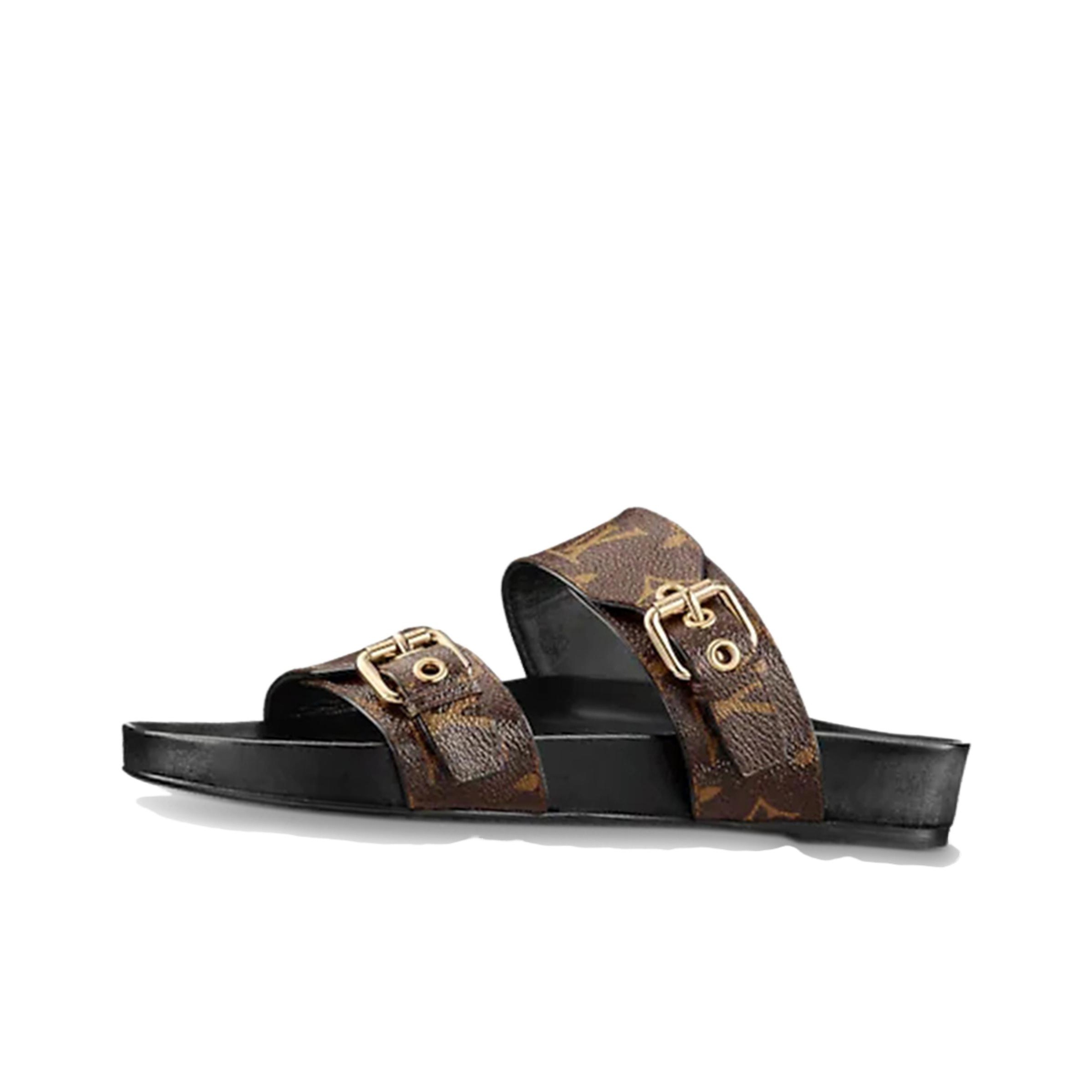 LOUIS VUITTON Bom Dia Slip-On Open-Toe Slide Sandals (Women's, Brown)