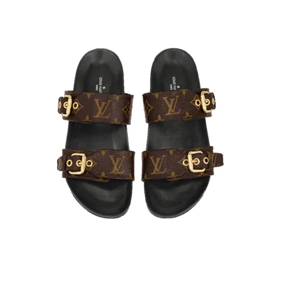 LOUIS VUITTON Bom Dia Slip-On Open-Toe Slide Sandals (Women's, Brown)