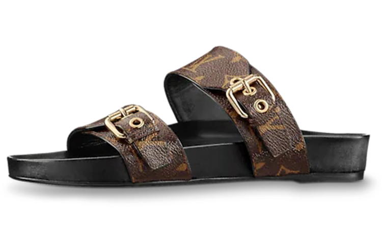 LOUIS VUITTON Bom Dia Slip-On Open-Toe Slide Sandals (Women's, Brown)
