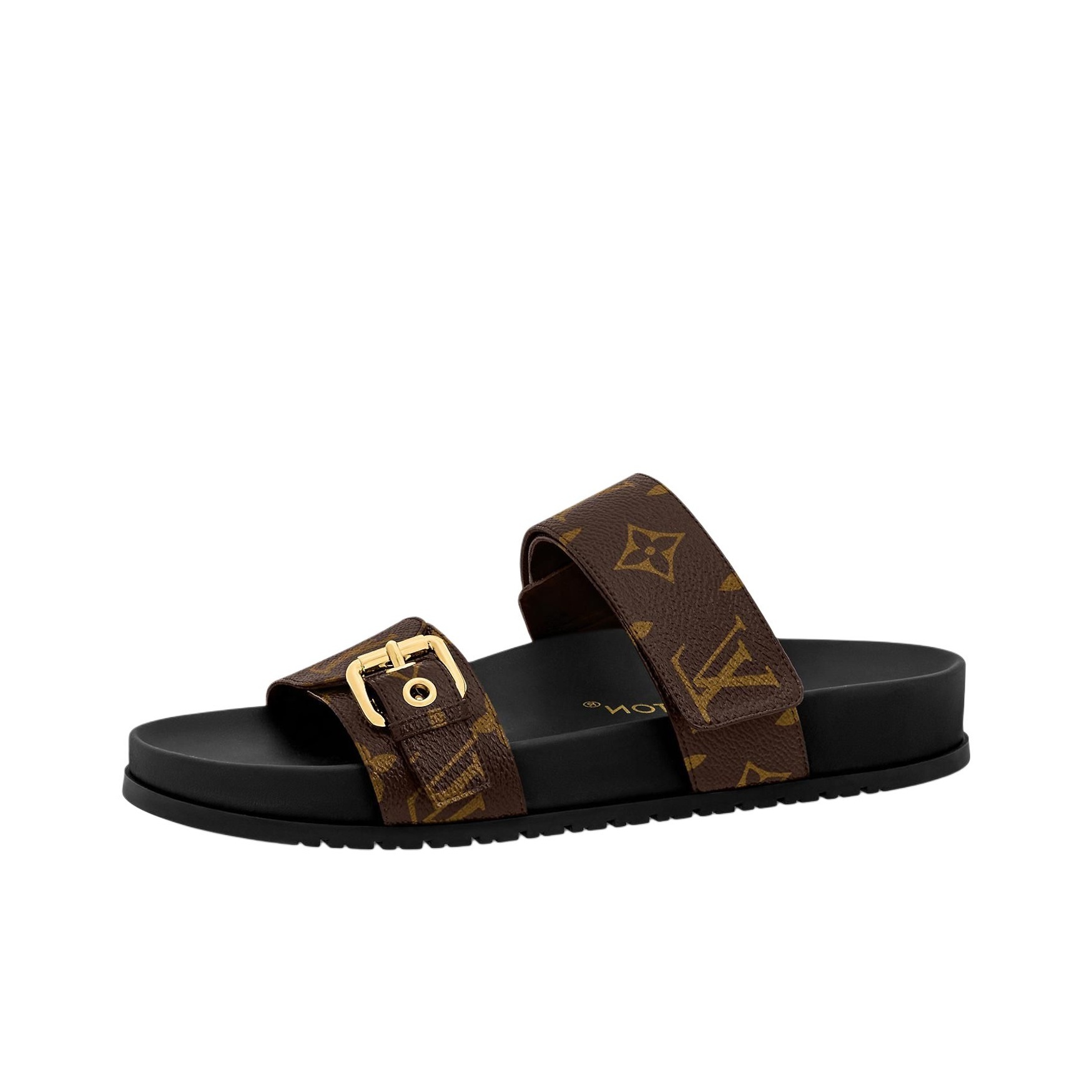 LOUIS VUITTON Bom Dia Flat Slip-On Slide Sandals (Women's, Brown)
