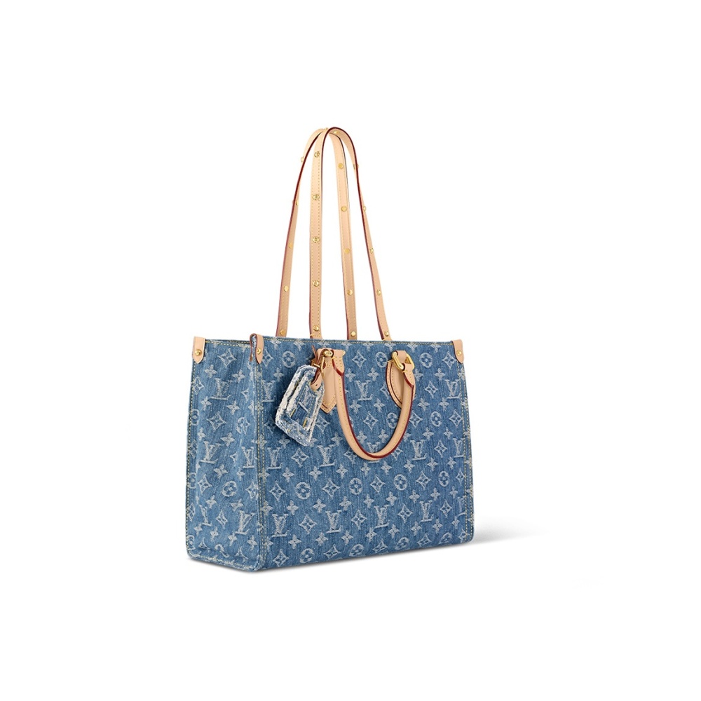 LOUIS VUITTON ONTHEGO MM Tote Bag with All-Over Monogram, Jungle Print (Women's, Medium, Blue)
