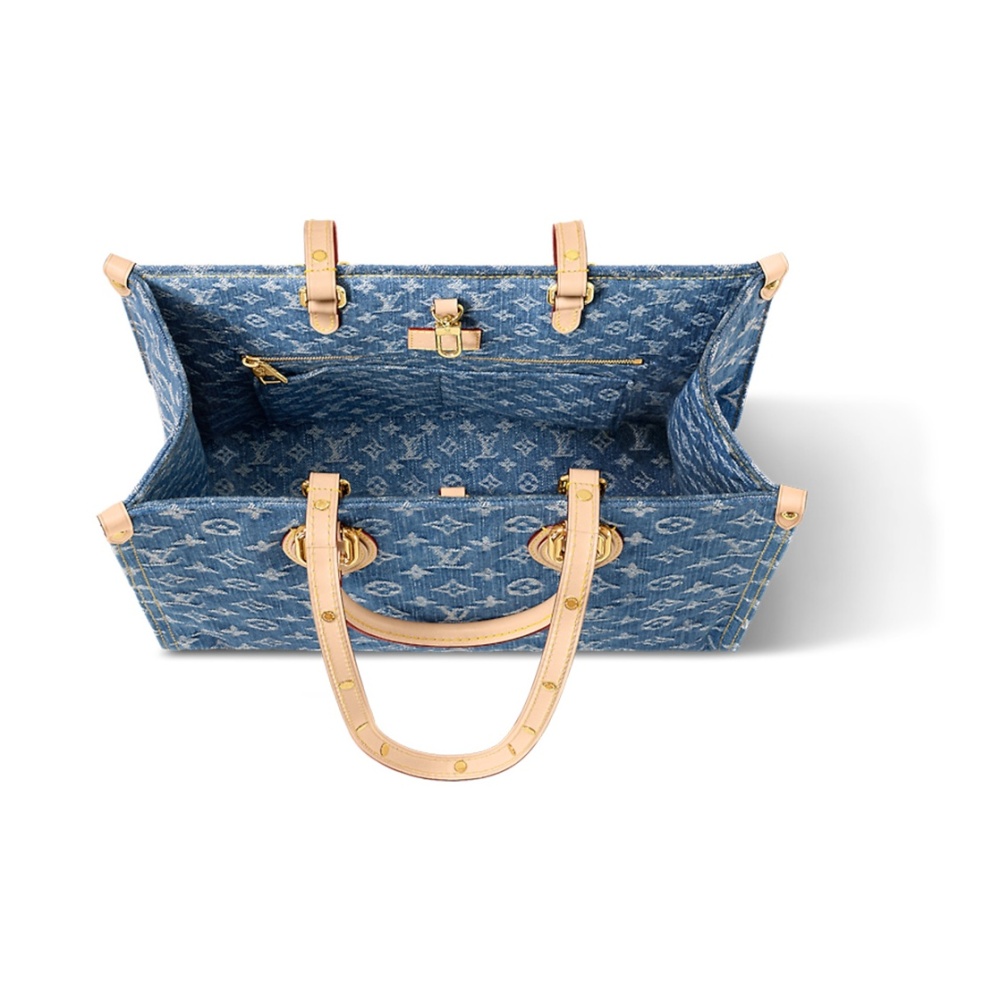 LOUIS VUITTON ONTHEGO MM Tote Bag with All-Over Monogram, Jungle Print (Women's, Medium, Blue)