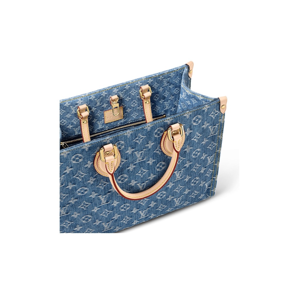 LOUIS VUITTON ONTHEGO MM Tote Bag with All-Over Monogram, Jungle Print (Women's, Medium, Blue)