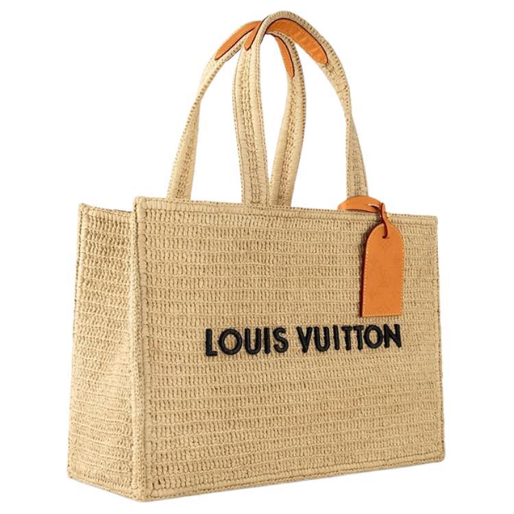 LOUIS VUITTON SHOPPER Summer Tote Embroidered Letter Logo, Tote Bag (Shopping Bag / Shoulder Bag), Medium Size, Men's Style, Natural Bro