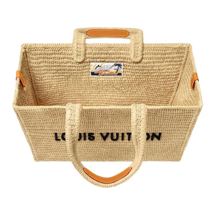 LOUIS VUITTON SHOPPER Summer Tote Embroidered Letter Logo, Tote Bag (Shopping Bag / Shoulder Bag), Medium Size, Men's Style, Natural Bro