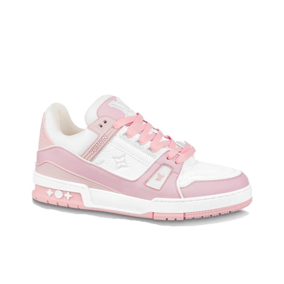 LOUIS VUITTON Trainer Leather Round-Toe Lace-Up Low-Top Fashion Sneakers, Unisex, Rose Pink