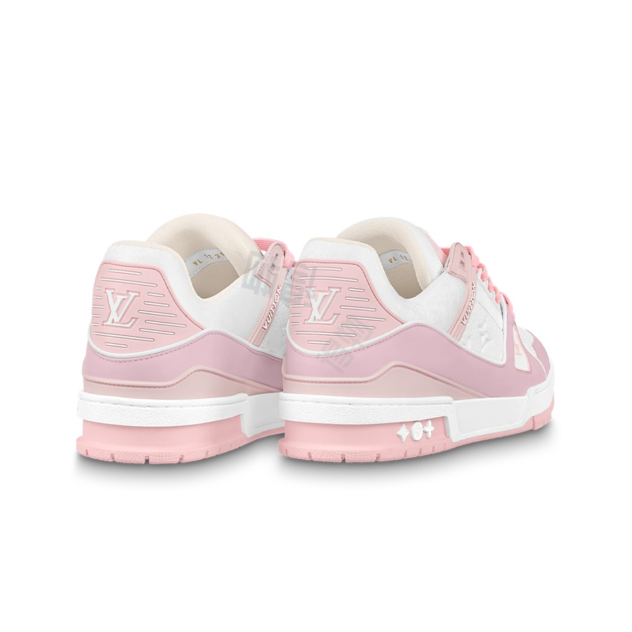 LOUIS VUITTON Trainer Leather Round-Toe Lace-Up Low-Top Fashion Sneakers, Unisex, Rose Pink