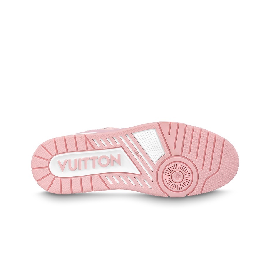 LOUIS VUITTON Trainer Leather Round-Toe Lace-Up Low-Top Fashion Sneakers, Unisex, Rose Pink