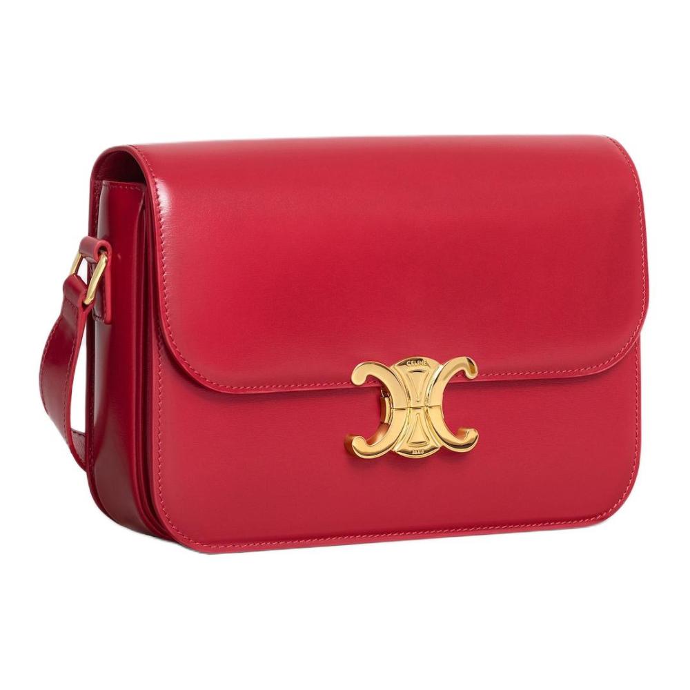 CELINE Triomphe Shoulder Bag for Women, Rouge Color, with Triumphal Metal Closure and Adjustable Shoulder Strap