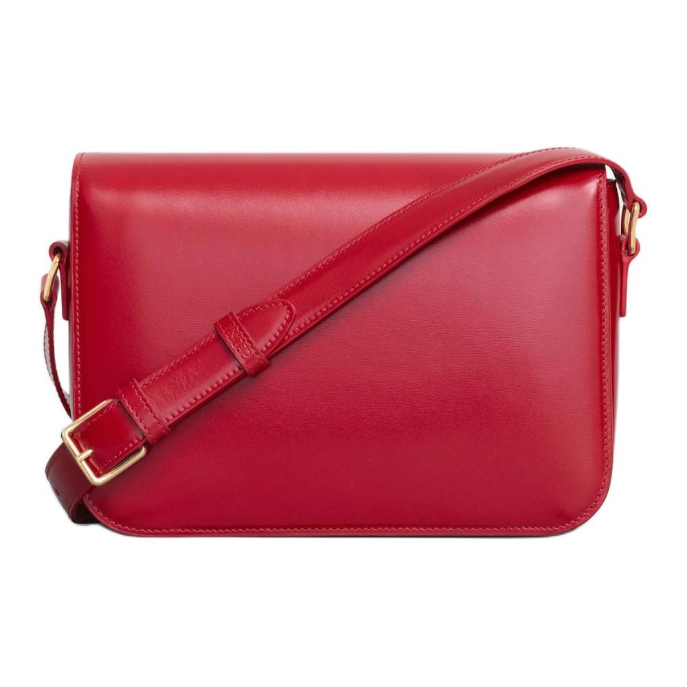 CELINE Triomphe Shoulder Bag for Women, Rouge Color, with Triumphal Metal Closure and Adjustable Shoulder Strap