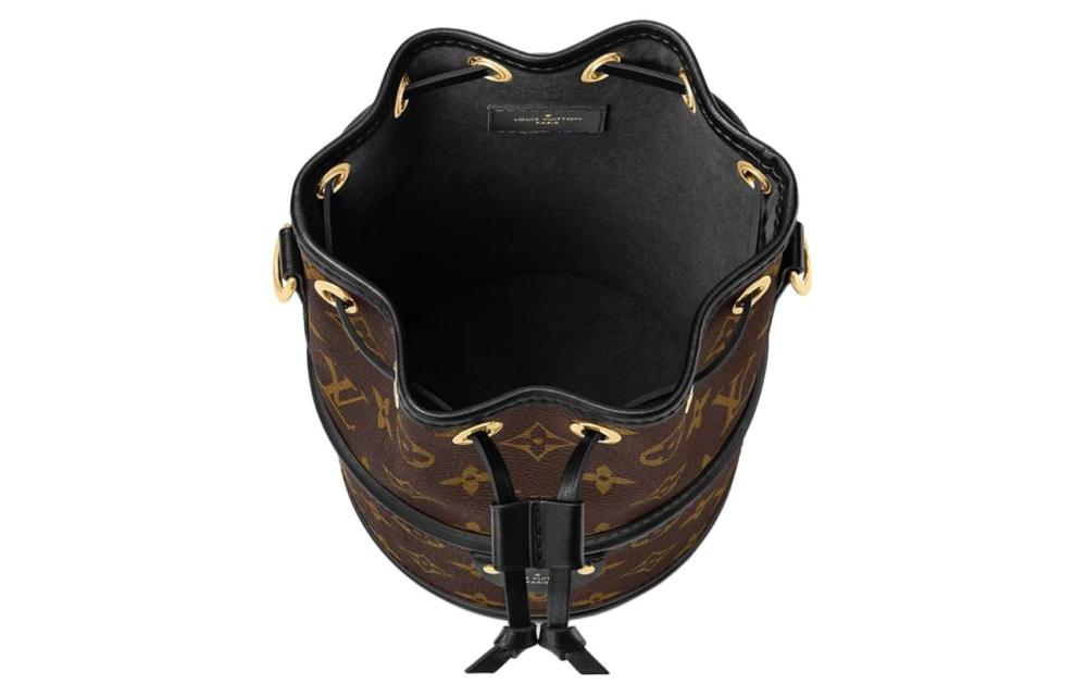 LOUIS VUITTON CANOÉ Women's Bucket Bag (Convertible as Shoulder & Crossbody Bag) – Letter Logo, Drawstring Closure, Brown with Black Trim