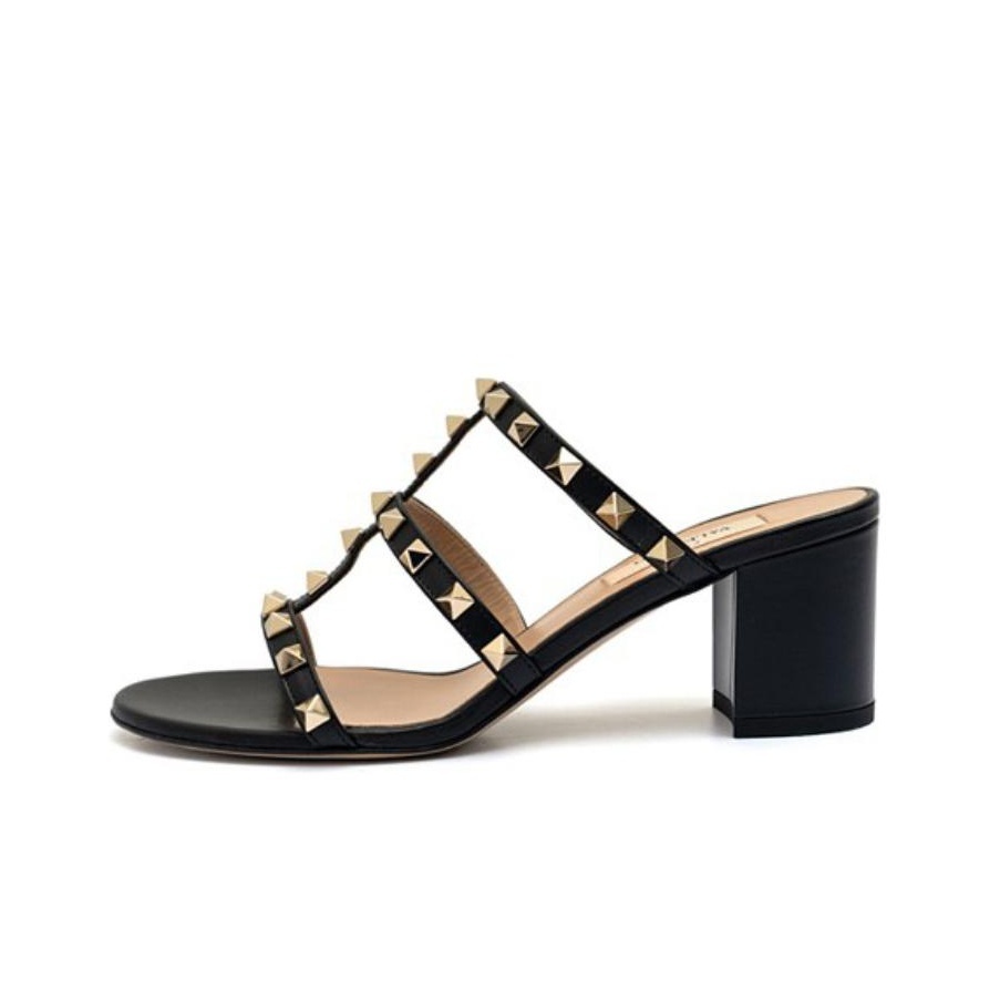 Valentino Rockstud Women's Open-Toe Slide Sandals with Rivets, Black