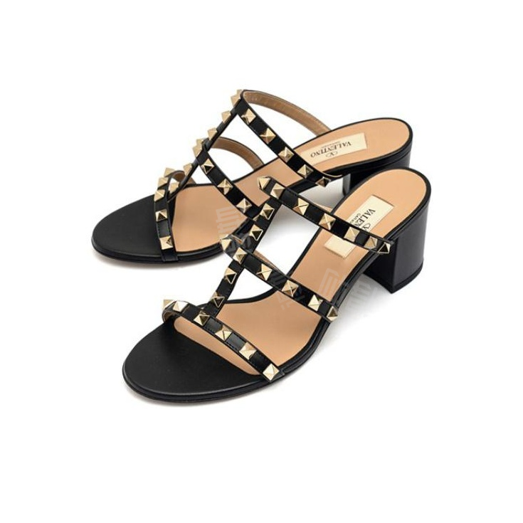 Valentino Rockstud Women's Open-Toe Slide Sandals with Rivets, Black