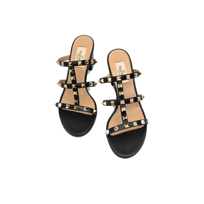 Valentino Rockstud Women's Open-Toe Slide Sandals with Rivets, Black