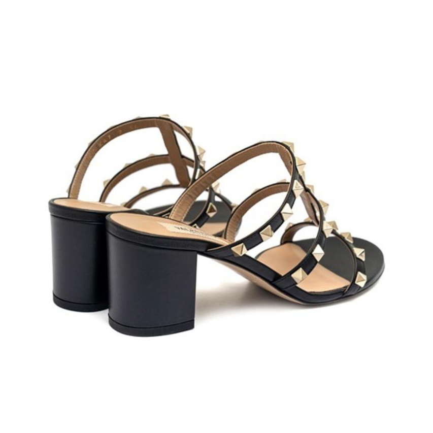 Valentino Rockstud Women's Open-Toe Slide Sandals with Rivets, Black