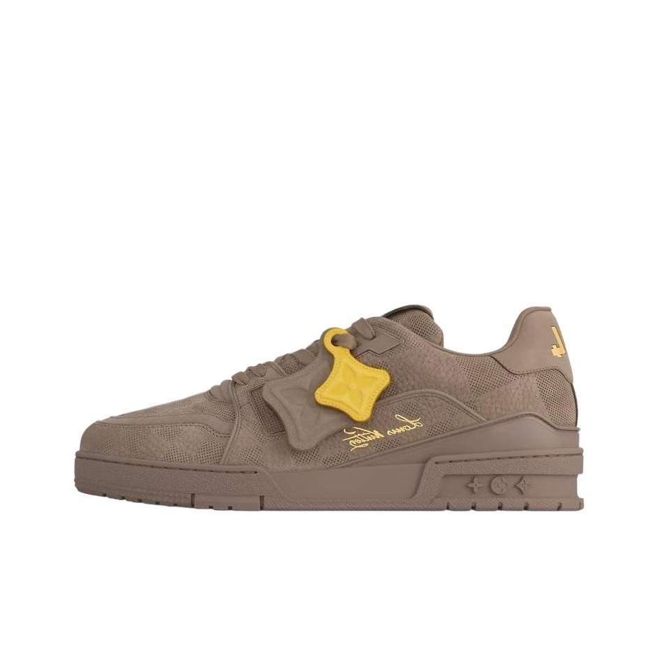 LOUIS VUITTON Trainer Round-Toe Lace-Up Low-Top Sneakers, Unisex, Brown