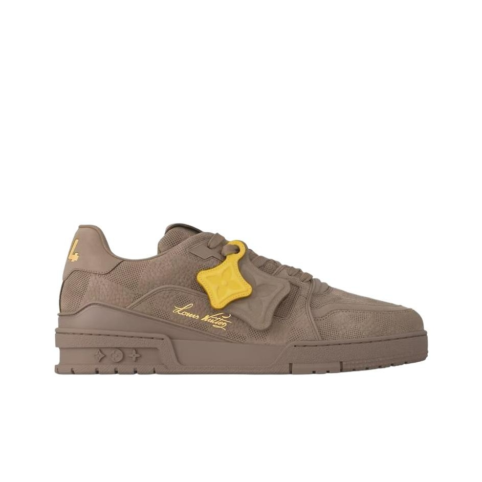 LOUIS VUITTON Trainer Round-Toe Lace-Up Low-Top Sneakers, Unisex, Brown