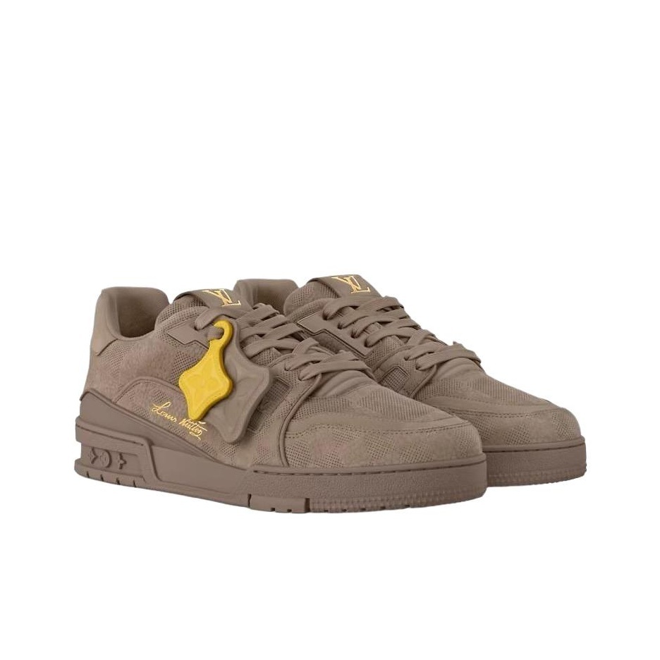 LOUIS VUITTON Trainer Round-Toe Lace-Up Low-Top Sneakers, Unisex, Brown