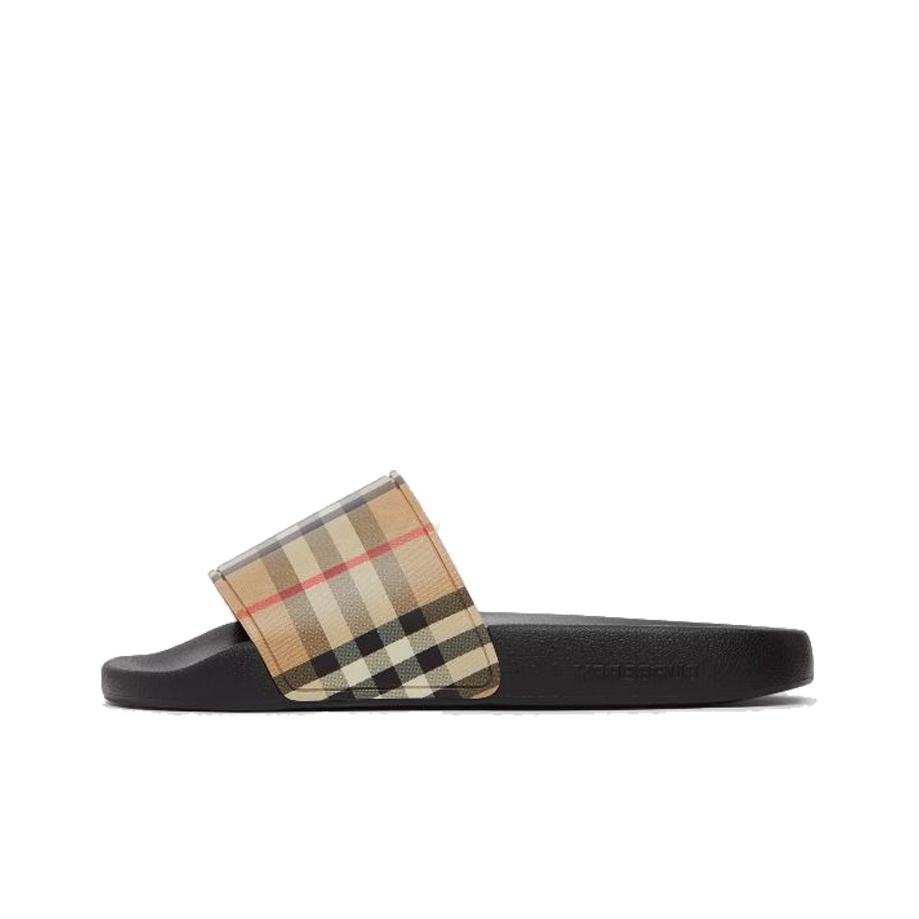 Burberry Open-Toe Round-Toe Slide Sandals, Women's Style, Brown