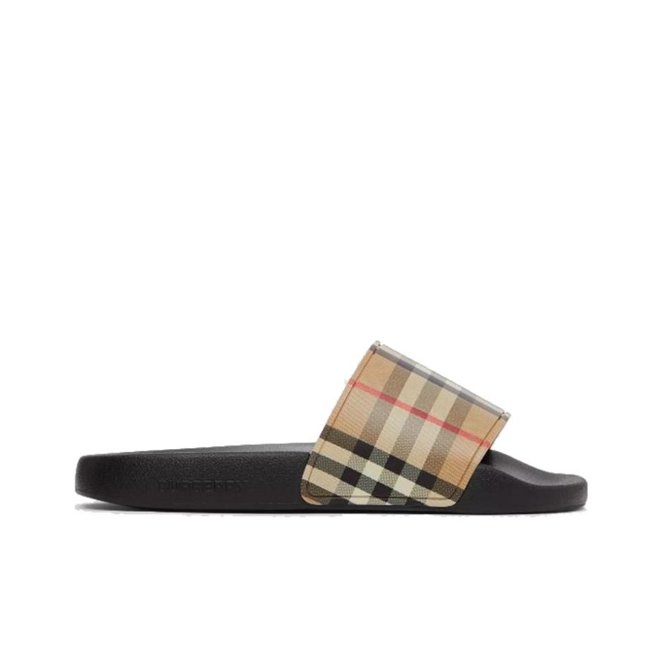 Burberry Open-Toe Round-Toe Slide Sandals, Women's Style, Brown
