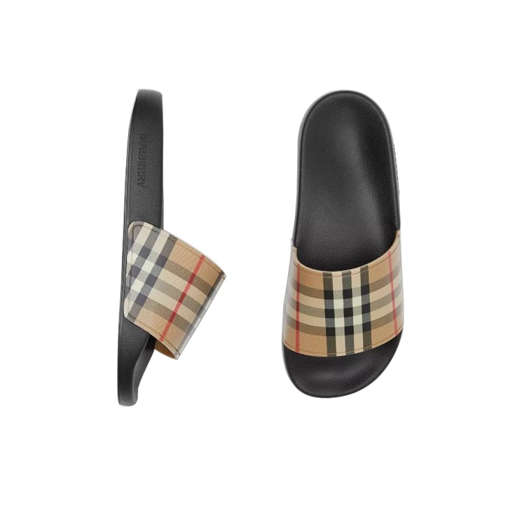 Burberry Open-Toe Round-Toe Slide Sandals, Women's Style, Brown