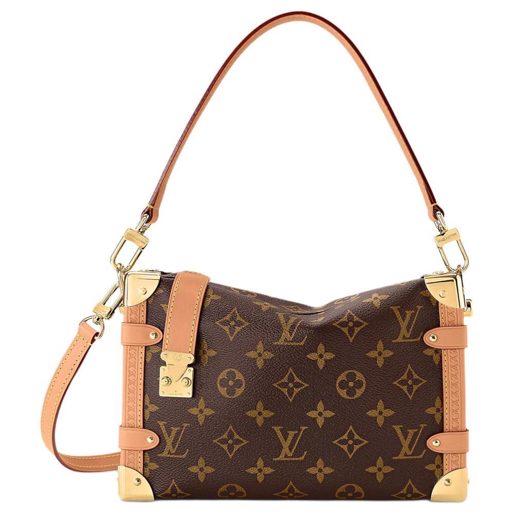LOUIS VUITTON SIDE TRUNK Medium Classic Monogram Soft Box Bag for Women, Brown - With Removable & Adjustable Shoulder Strap, Convertible for Shoulder, Crossbody & Handheld Carry