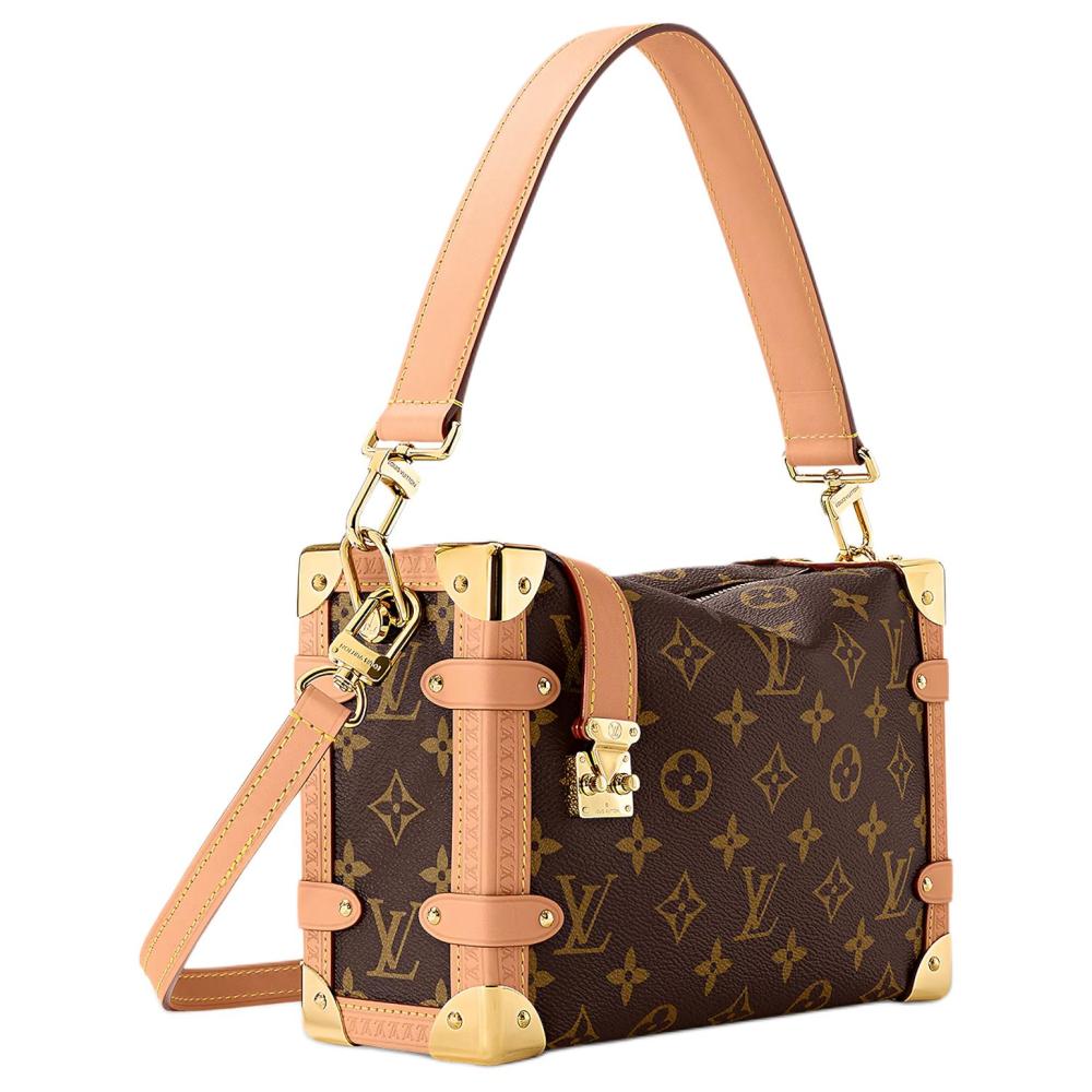 LOUIS VUITTON SIDE TRUNK Medium Classic Monogram Soft Box Bag for Women, Brown - With Removable & Adjustable Shoulder Strap, Convertible for Shoulder, Crossbody & Handheld Carry