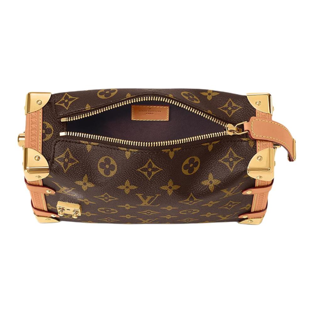LOUIS VUITTON SIDE TRUNK Medium Classic Monogram Soft Box Bag for Women, Brown - With Removable & Adjustable Shoulder Strap, Convertible for Shoulder, Crossbody & Handheld Carry
