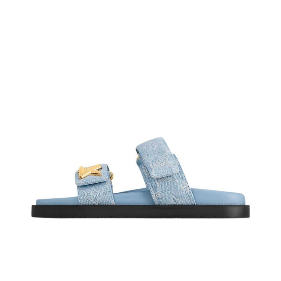 LOUIS VUITTON Sunset Denim Round-Toe Open-Toe Slide Sandals for Women, Blue
