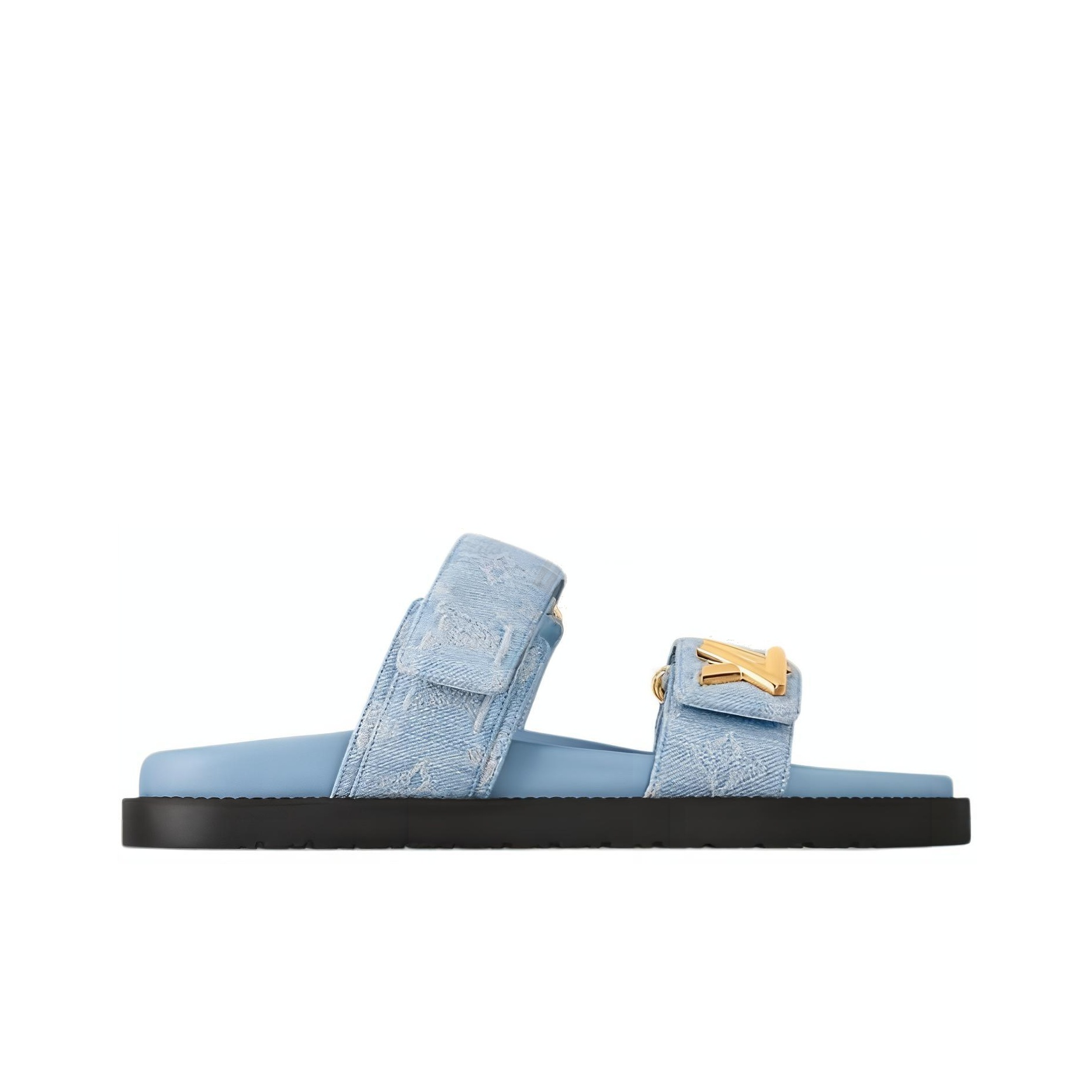 LOUIS VUITTON Sunset Denim Round-Toe Open-Toe Slide Sandals for Women, Blue