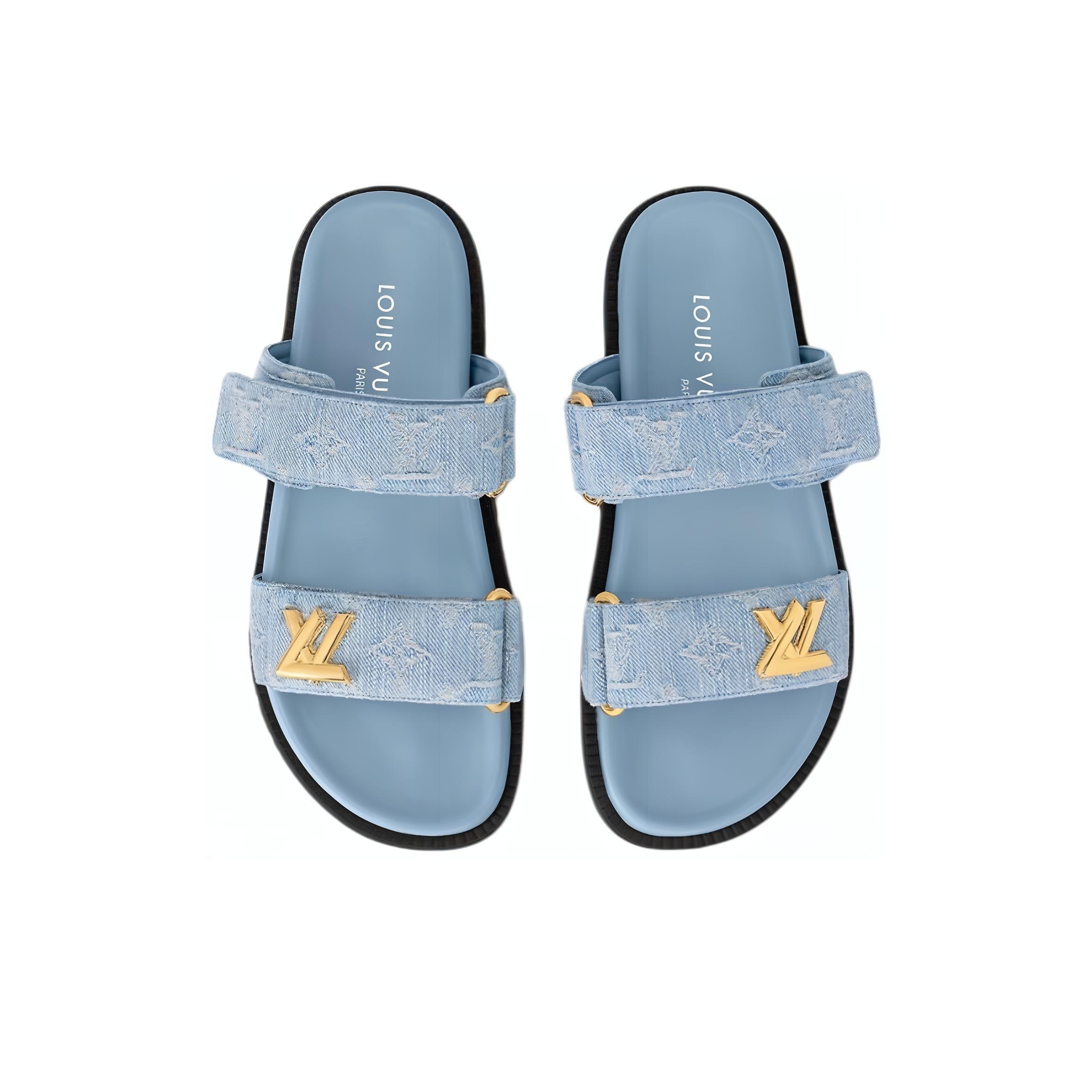 LOUIS VUITTON Sunset Denim Round-Toe Open-Toe Slide Sandals for Women, Blue
