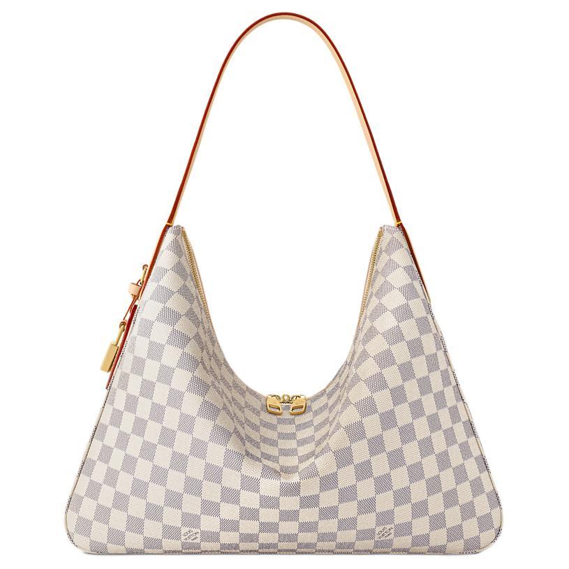 LOUIS VUITTON Slouchy MM Damier Ebene/Azur Single-Shoulder & Handbag, Medium Size, Women's Style, Beige
