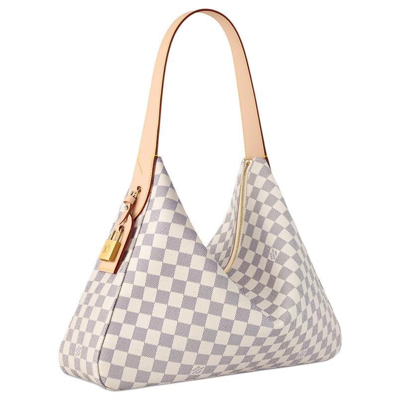 LOUIS VUITTON Slouchy MM Damier Ebene/Azur Single-Shoulder & Handbag, Medium Size, Women's Style, Beige