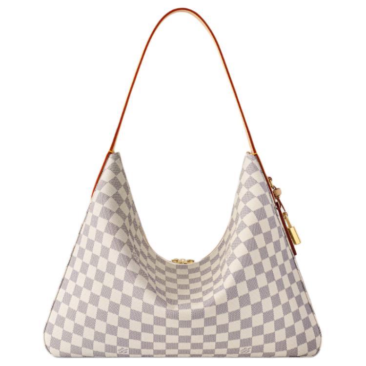 LOUIS VUITTON Slouchy MM Damier Ebene/Azur Single-Shoulder & Handbag, Medium Size, Women's Style, Beige