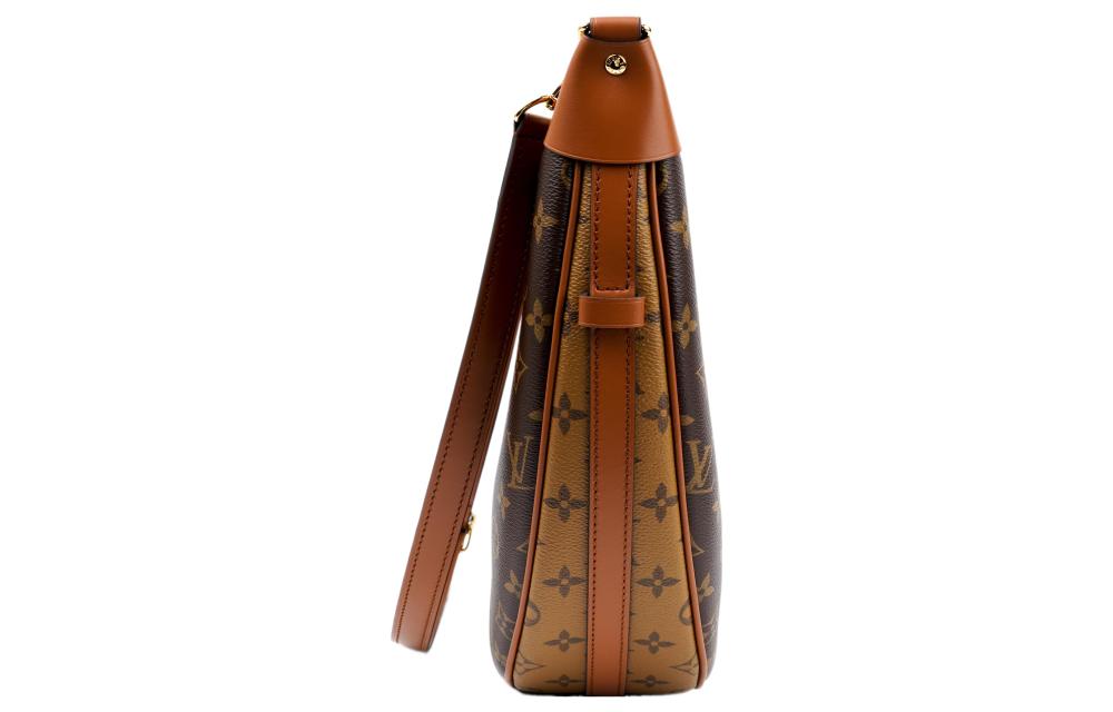 LOUIS VUITTON Loop HOBO Classic Monogram All-Over Print Logo Chain Canvas Shoulder/Crossbody Bag (Pea/Moon Bag Style) - Large Size, for Women, Brown