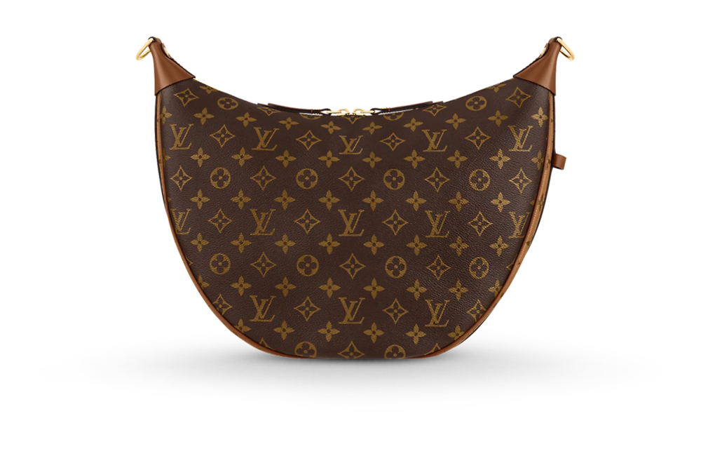 LOUIS VUITTON Loop HOBO Classic Monogram All-Over Print Logo Chain Canvas Shoulder/Crossbody Bag (Pea/Moon Bag Style) - Large Size, for Women, Brown
