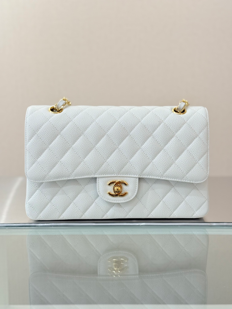CHANEL Classic Flap (CF) leather crossbody/shoulder bag, medium size, women's, black, with classic quilted leather and chain strap.