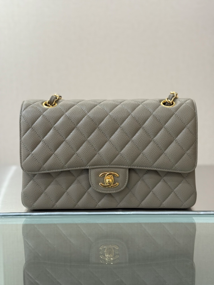 CHANEL Classic Flap (CF) leather crossbody/shoulder bag, medium size, women's, black, with classic quilted leather and chain strap.