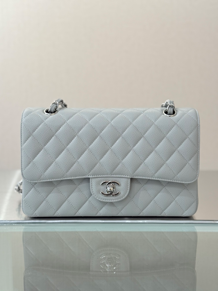 CHANEL Classic Flap (CF) leather crossbody/shoulder bag, medium size, women's, black, with classic quilted leather and chain strap.