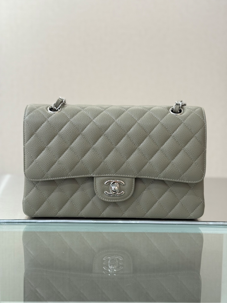 CHANEL Classic Flap (CF) leather crossbody/shoulder bag, medium size, women's, black, with classic quilted leather and chain strap.