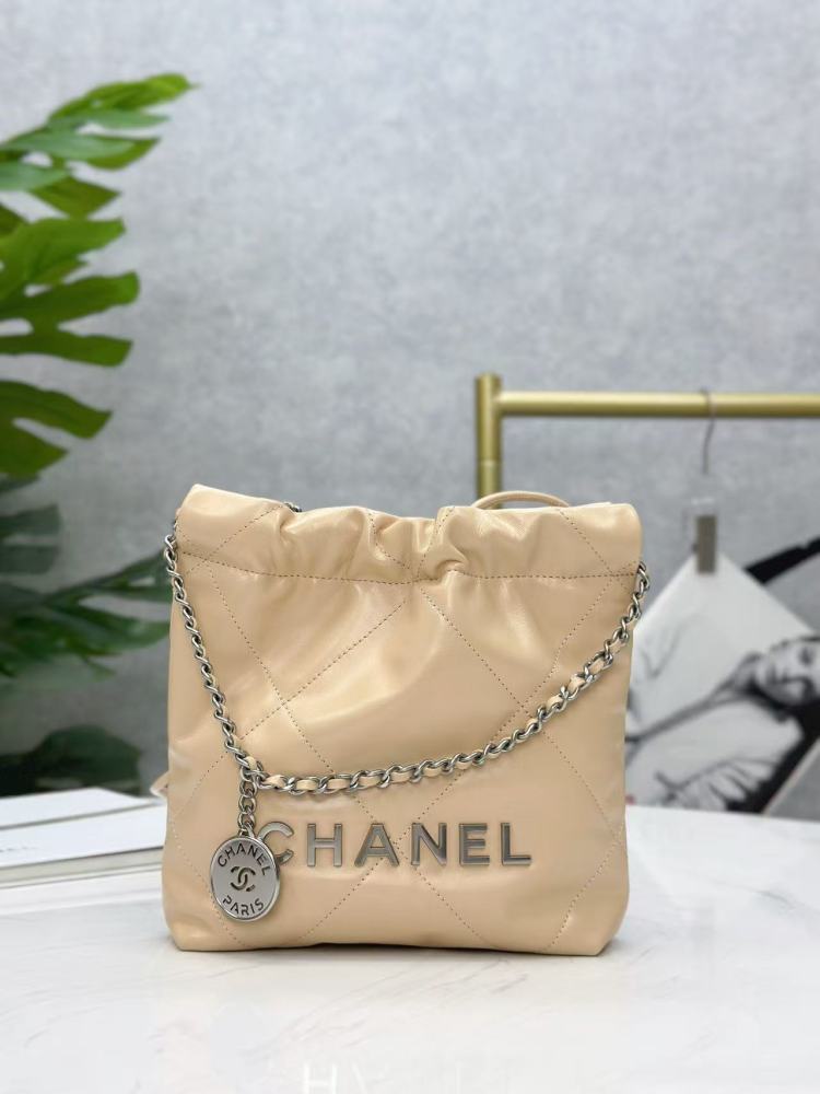 CHANEL 22Bag 25C Leather-threaded Chain Quilted Hobo Bag, Mini Handbag/Shoulder Bag for Women  20CM