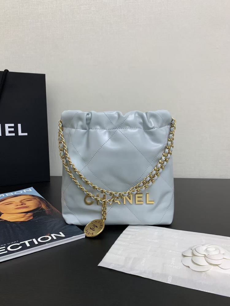 CHANEL 22Bag 25C Leather-threaded Chain Quilted Hobo Bag, Mini Handbag/Shoulder Bag for Women  20CM