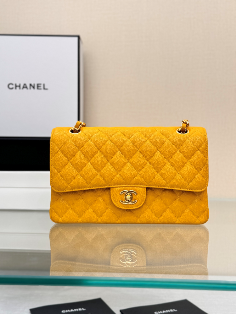 CHANEL Classic Flap (CF) leather crossbody/shoulder bag, medium size, women's, black, with classic quilted leather and chain strap.