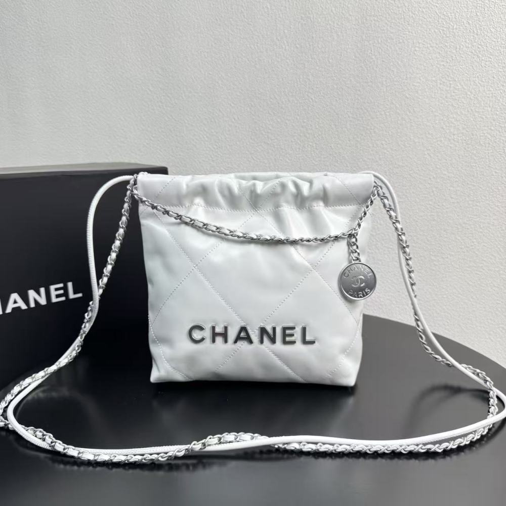 CHANEL 22Bag 25C Leather-threaded Chain Quilted Hobo Bag, Mini Handbag/Shoulder Bag for Women  20CM