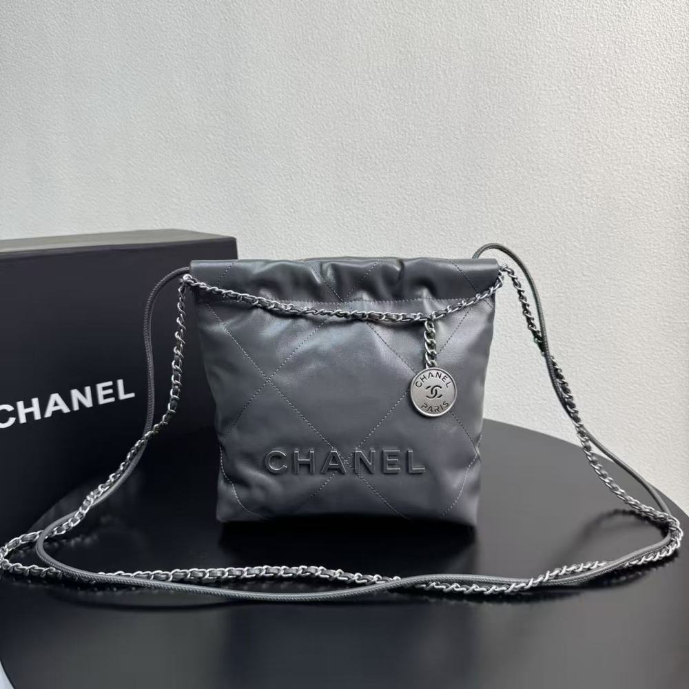 CHANEL 22Bag 25C Leather-threaded Chain Quilted Hobo Bag, Mini Handbag/Shoulder Bag for Women  20CM