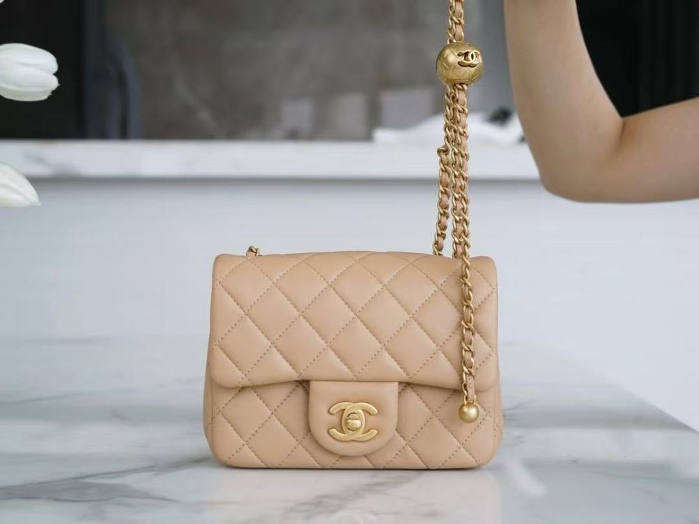 CHANEL 20S CF Square Fat Bag, Classic Quilted Pattern, Gold Buckle, Adjustable Leather Chain Shoulder Strap, Lambskin, Mini Crossbody/Shoulder Bag, Women's, Black