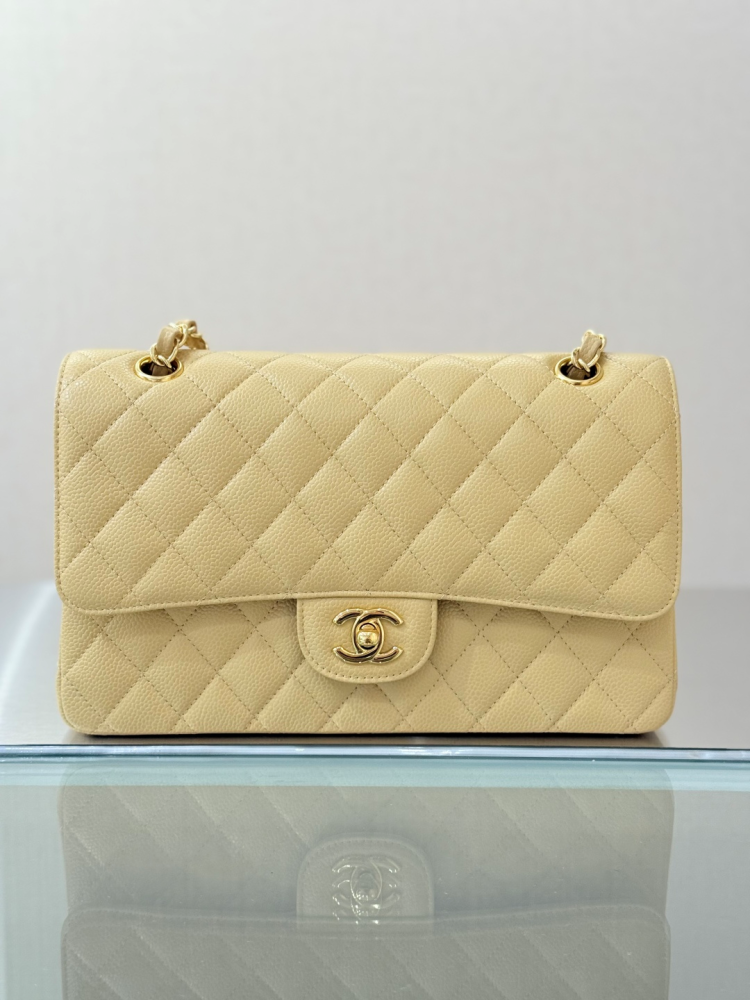 CHANEL Classic Flap (CF) leather crossbody/shoulder bag, medium size, women's, black, with classic quilted leather and chain strap.