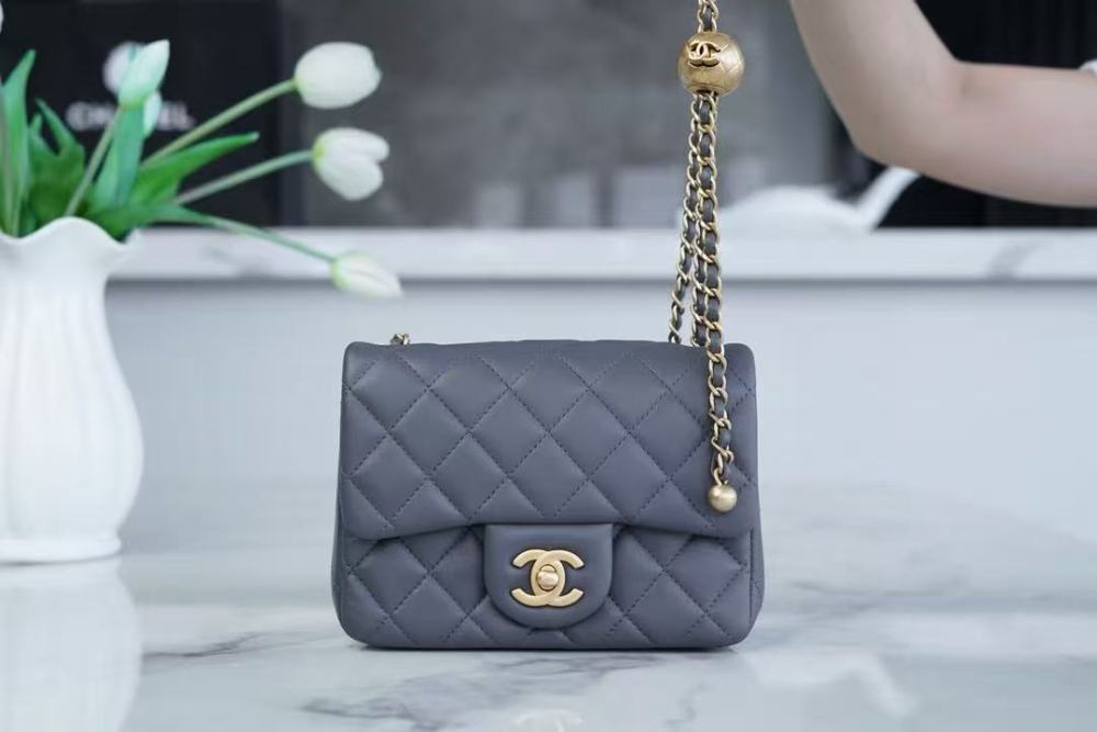 CHANEL 20S CF Square Fat Bag, Classic Quilted Pattern, Gold Buckle, Adjustable Leather Chain Shoulder Strap, Lambskin, Mini Crossbody/Shoulder Bag, Women's, Black